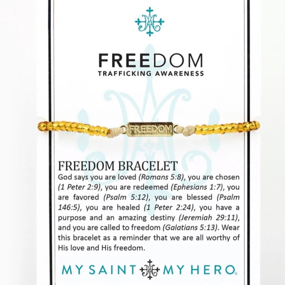 Freedom Human Trafficking Awareness Bracelet Gold My Saint My Hero NWT - Picture 3 of 4